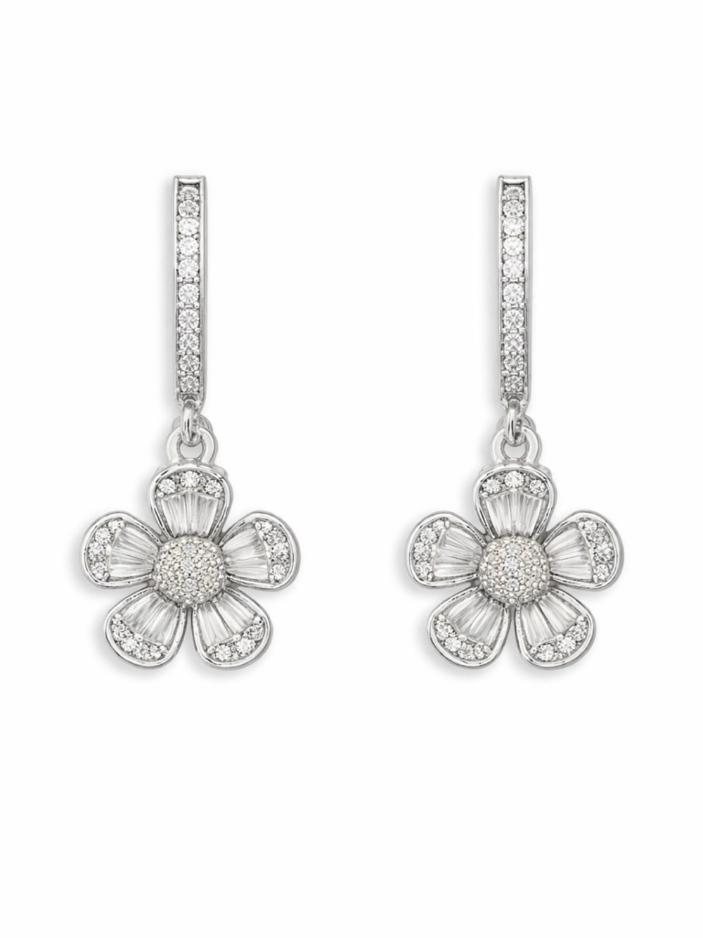 Kate Spade Crystal Rhinestone Fleurette Huggie Hoop Drop Earrings